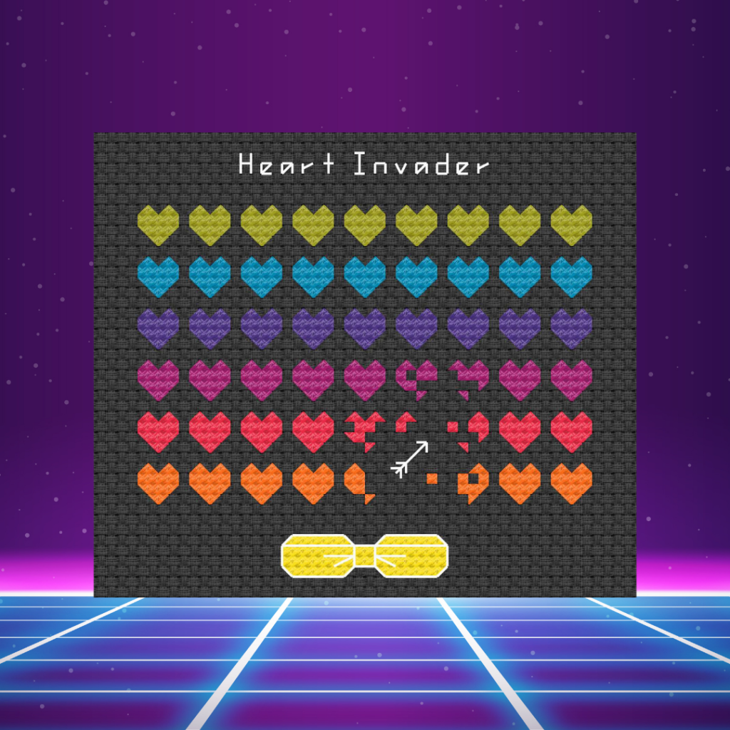 Space Invader Heart Cross Stitch Gift