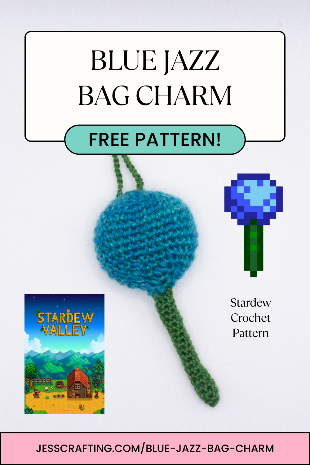 Crochet Stardew Valley Blue Jazz Bag Charm