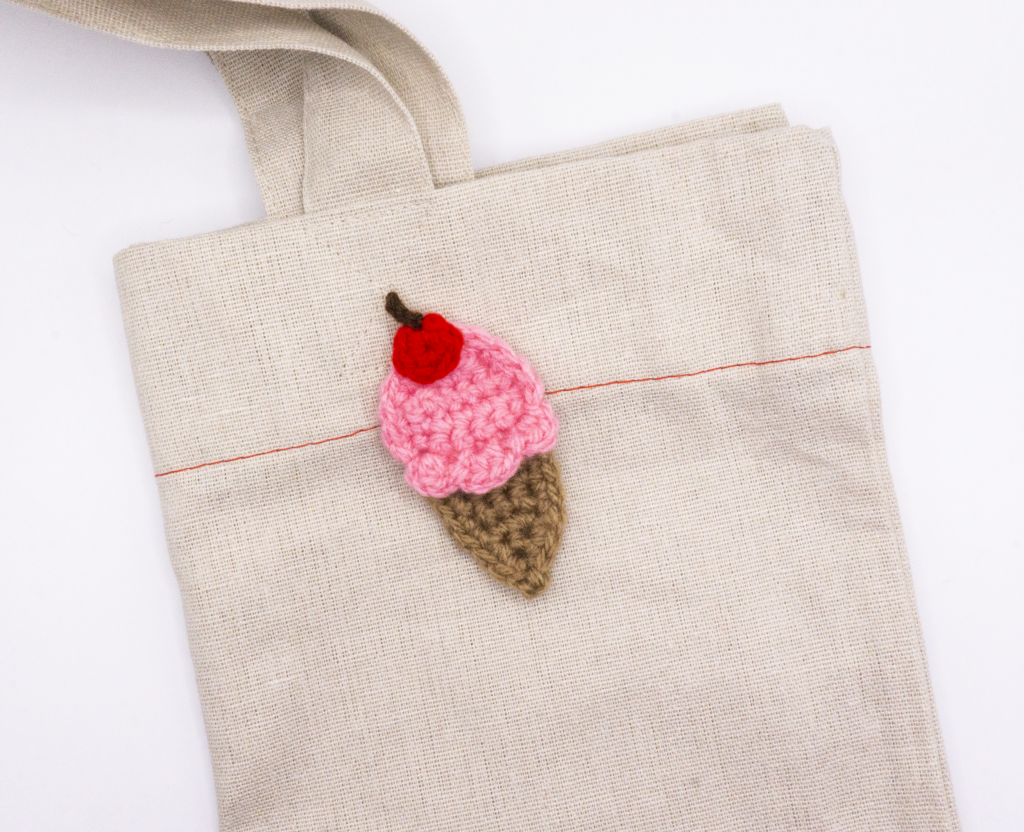 Crochet Ice Cream Cone Pin on Bag